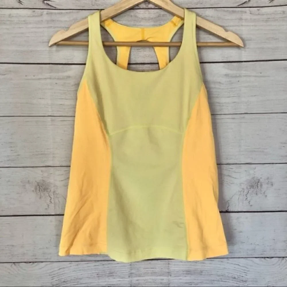 Lululemon Run: Pace Tank‎ in Mellow Neon Yellow Stripe Open Back